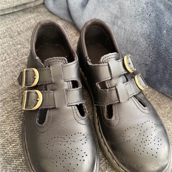 Dr. Martens Kids Sz 2 Girls Mary Jane Black Leather Double Strap Shoes 8065 - Picture 3 of 9